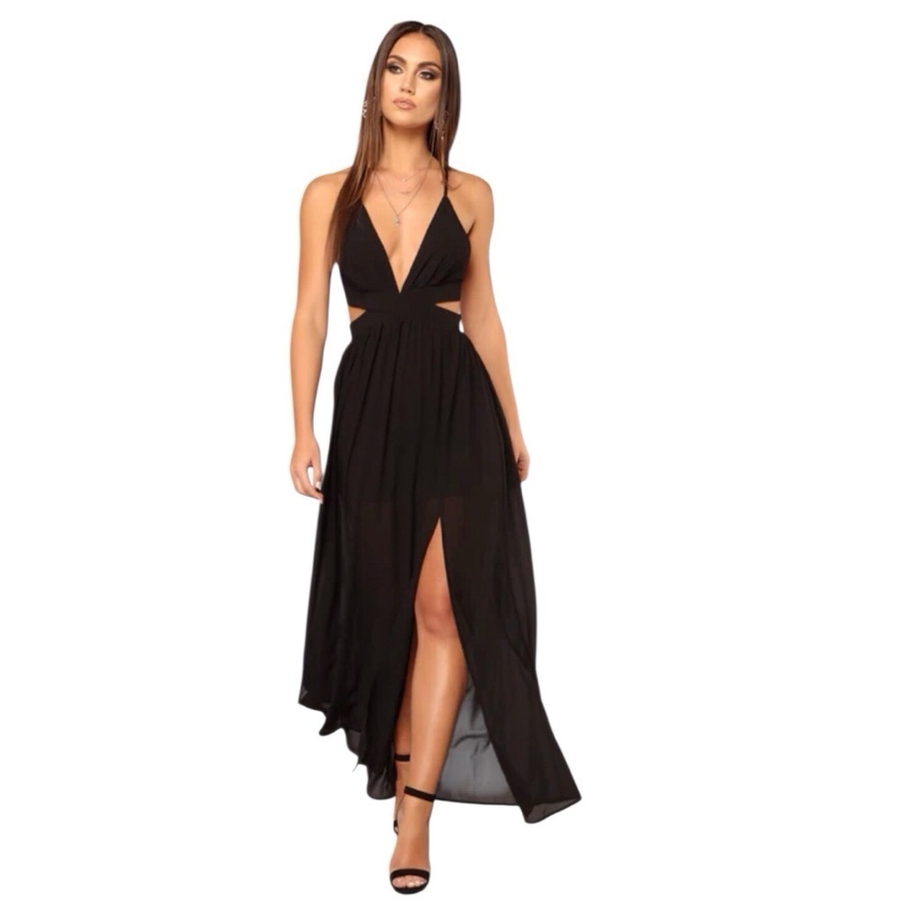 Fashion Nova Black Cut Out Maxi Dress EUC size small